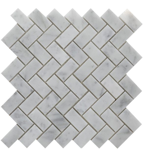 Carrara White Marble 1×2 Herringbone - Icontile - M3012135H