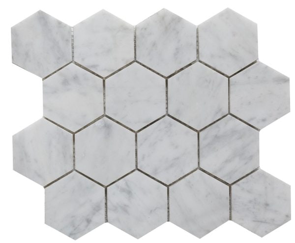 Carrara White Marble 3″ Hexagon Mosaic - Icontile - M30H33135