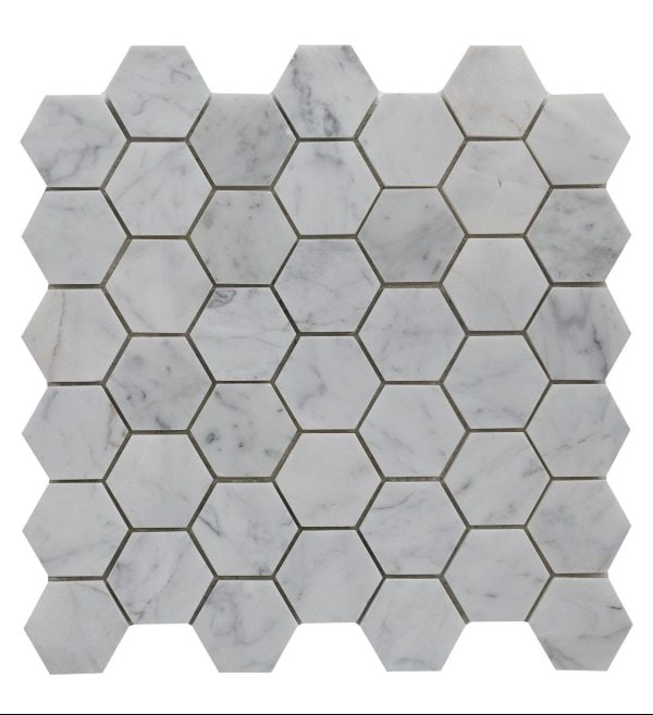 Carrara White Marble 2″ Hexagon Mosaic - Icontile - M30H22135