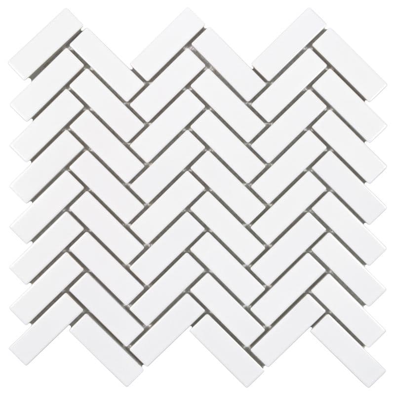 White Glossy 1×3 Herringbone Porc Mos - Anthology Tile - ANTHPOHERW