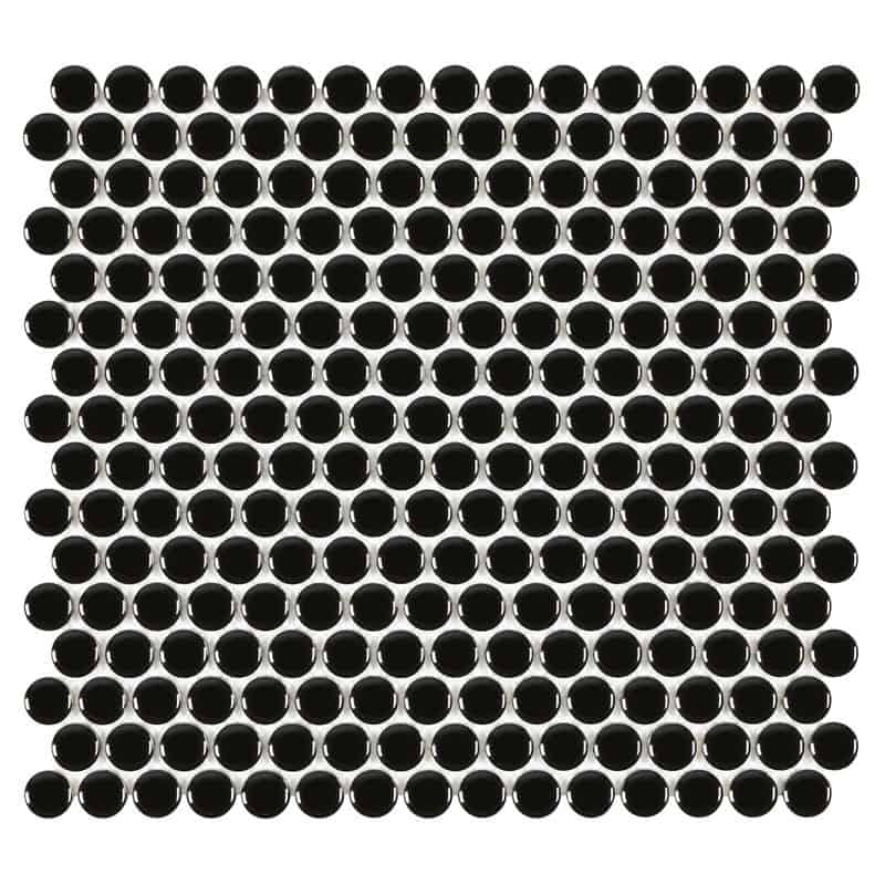 Black Glossy 3/4 Inch Penny Round Porc Mos - Anthology Tile - ANTHPOPRBG