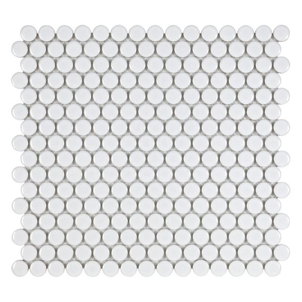 White Glossy 3/4 Inch Penny Round Porc Mos - Anthology Tile - ANTHPOPRWG