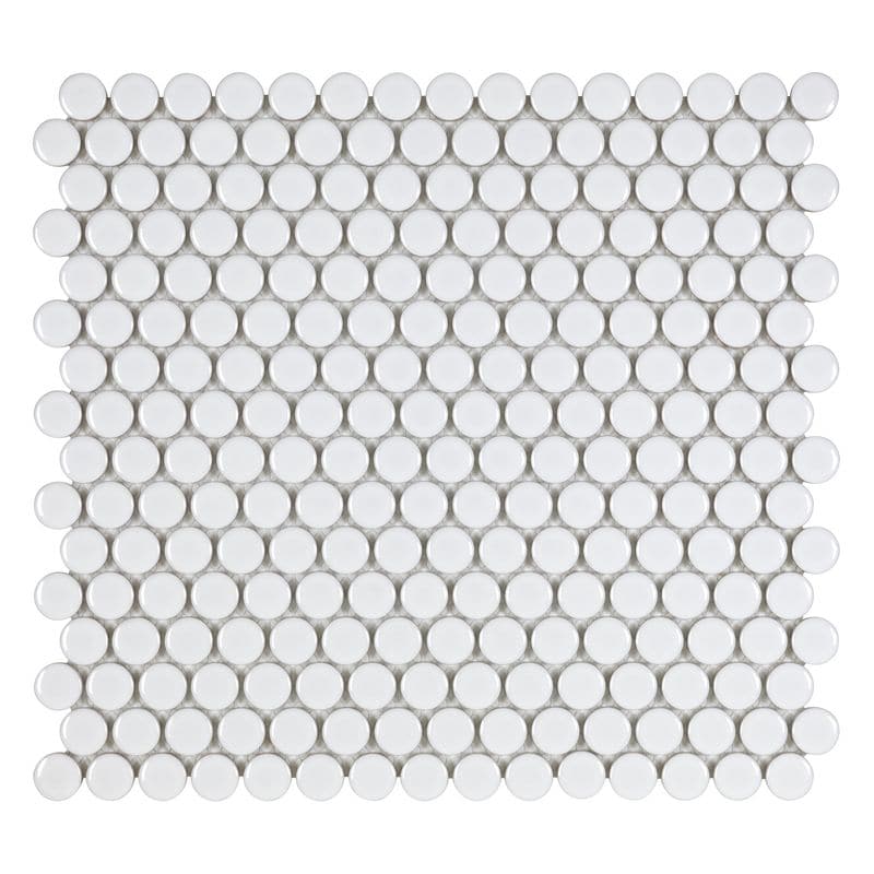 White Glossy 3/4 Inch Penny Round Porc Mos - Anthology Tile - ANTHPOPRWG