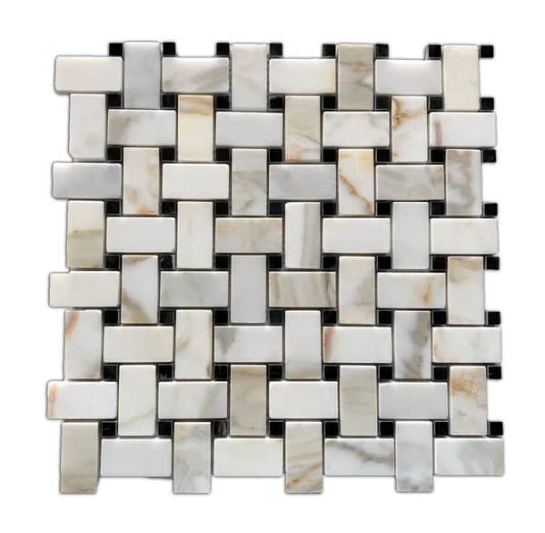 Calacatta Gold Marble 1×2 Basketweave with Black Dot Mosaic - Icontile - M36BW125