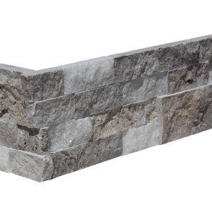 Crystal Silver White Travertine Quartz 6X18 Splitface Ledger Panel Corner #LPC68618SF - Icontile - LPC68618SF