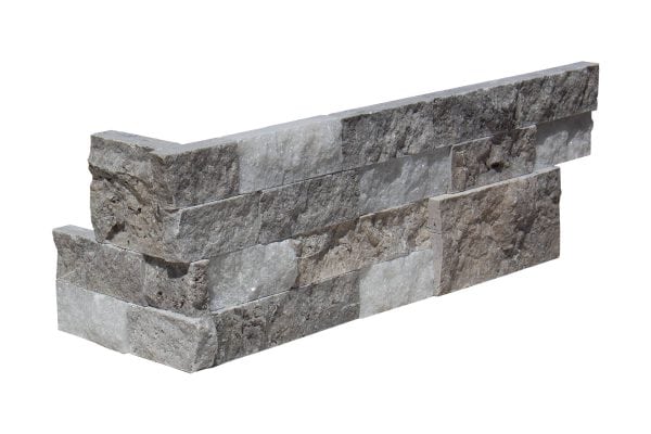 Crystal Silver White Travertine Quartz 6X18 Splitface Ledger Panel Corner #LPC68618SF - Icontile - LPC68618SF