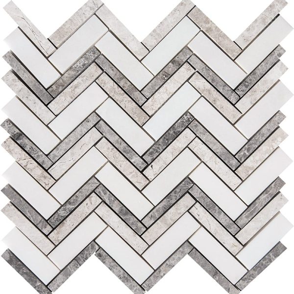 Marble Systems - Granada Blend Polished Herringbone Marble Mosaic 12 1/8x13 3/8 - MS01412