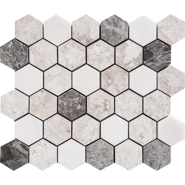 Marble Systems - Granada Blend Polished Hexagon Marble Mosaic 10 3/8x12 - MS01413