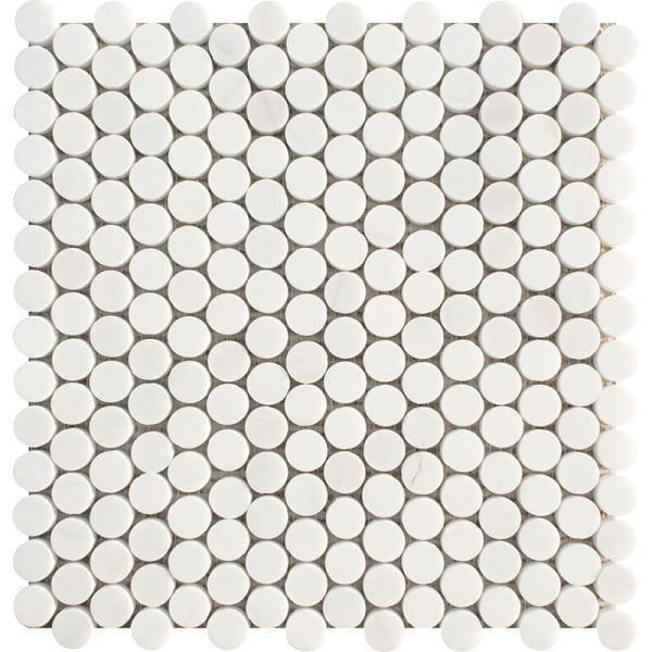 Marble Systems - Snow White Honed Penny Round Marble Mosaic 11 1/4x11 3/4 - MS01915