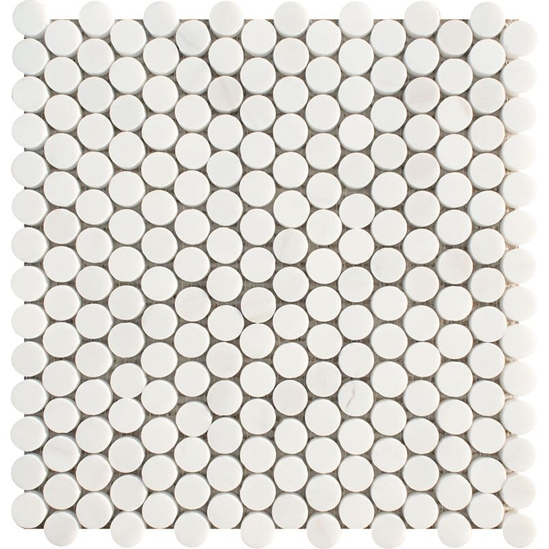 Marble Systems - Snow White Honed Penny Round Marble Mosaic 11 1/4x11 3/4 - MS01915