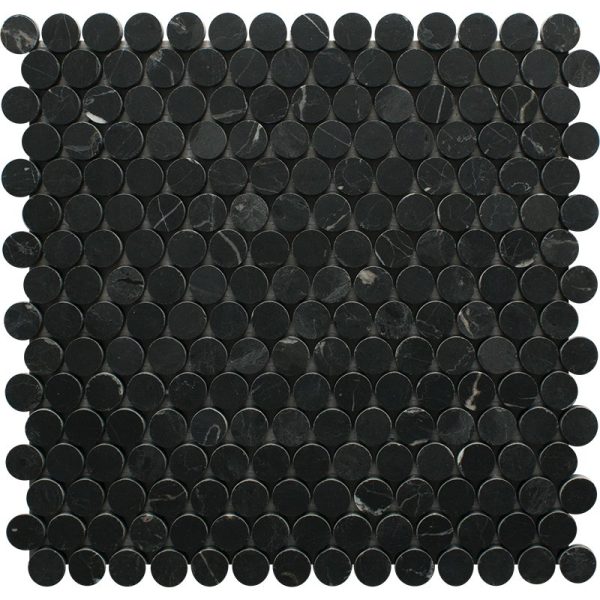 Marble Systems - Black Honed Penny Round Marble Mosaic 11 1/4x11 3/4 - MS01926