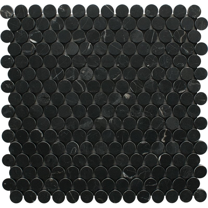 Marble Systems - Black Honed Penny Round Marble Mosaic 11 1/4x11 3/4 - MS01926