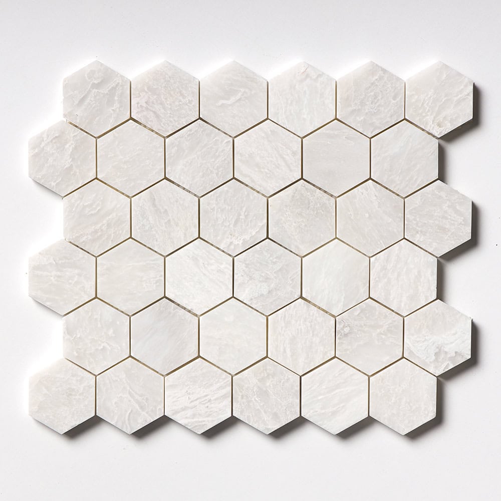 Marble Systems - Iceberg Honed Hexagon 2 Marble Mosaic 10 3/8x12 - MS02119