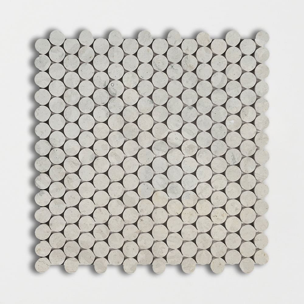 Marble Systems - Thala Gray Honed Penny Round Limestone Mosaic 11 1/4x11 3/4 - MS02170