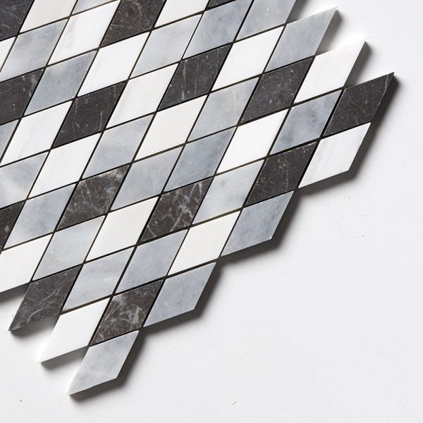 Allure L, Iris Black, Bianco Dolomiti Cl Honed Hazem Marble Mosaic 12x12 - MS02193 - Image 4