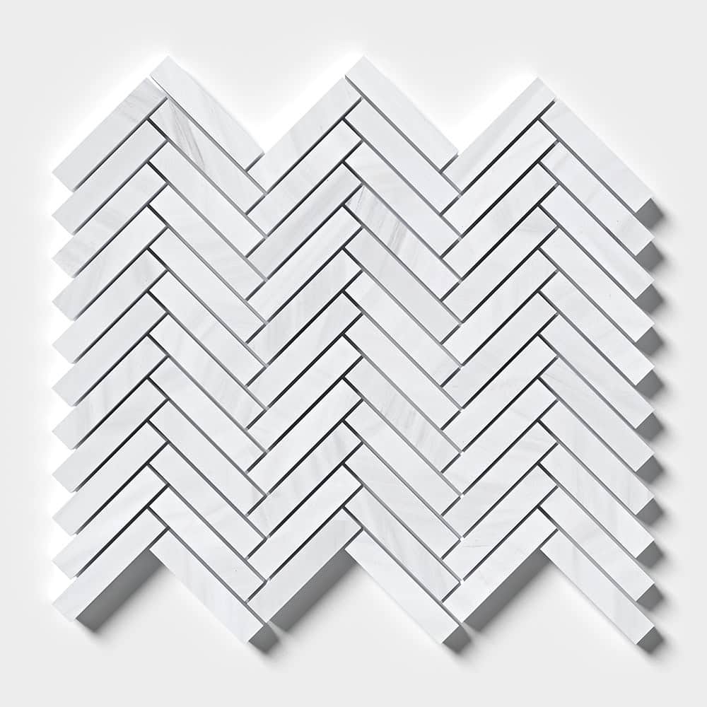 Marble Systems - Bianco Dolomiti Classic Honed Herringbone Marble Mosaic 11 5/8x12 3/8 - MS02305