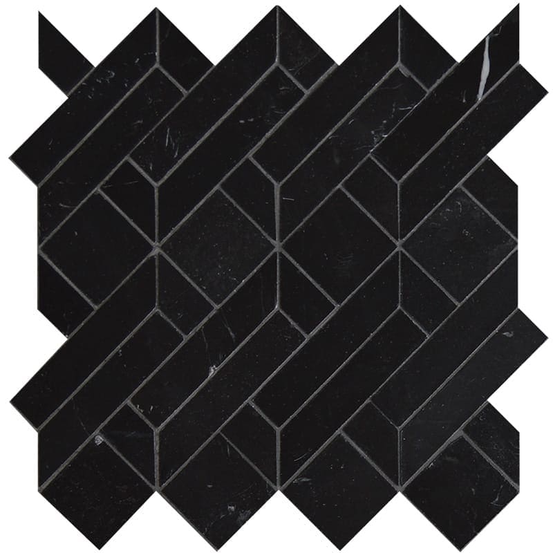 Marble Systems - Fontainebleau Parquet Black Honed Marble Waterjet Decos 4x7 1/2 - MS90272