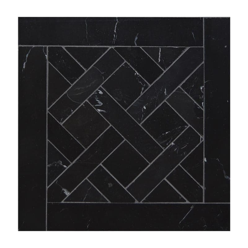 Marble Systems - Parquet De Chantilly Black Honed Marble Waterjet Decos 8 1/2x8 1/2 - MS90278