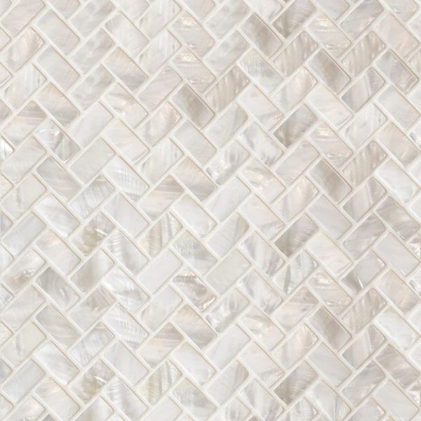 Marble Systems - Mother Of Pearl Polished 5/8x1 1/4 Herringbone Iridescent Shell Mosaic 10 5/8x11 7/32 - MS90306