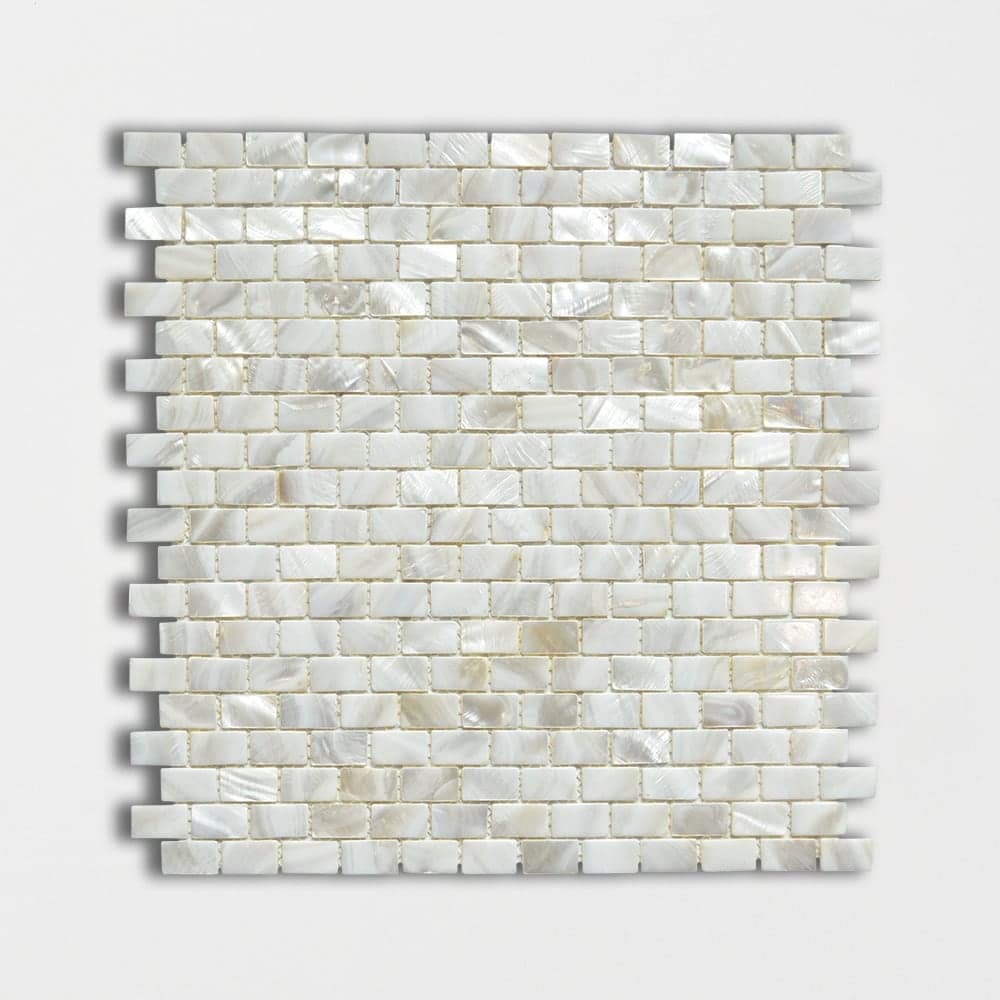 Marble Systems - Mother Of Pearl Polished 3/5x1 Mini Staggered Iridescent Shell Mosaic 12x12 - MS90308