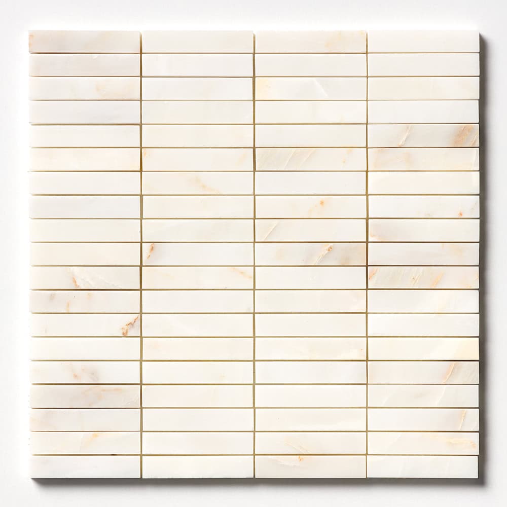 Marble Systems - Calacatta Amber Honed 5/8x3 Marble Mosaic 12x12 - MS90812