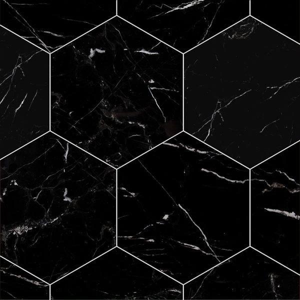 Marble Systems - Black Honed Hexagon Marble Tile 8x8 - NW00095