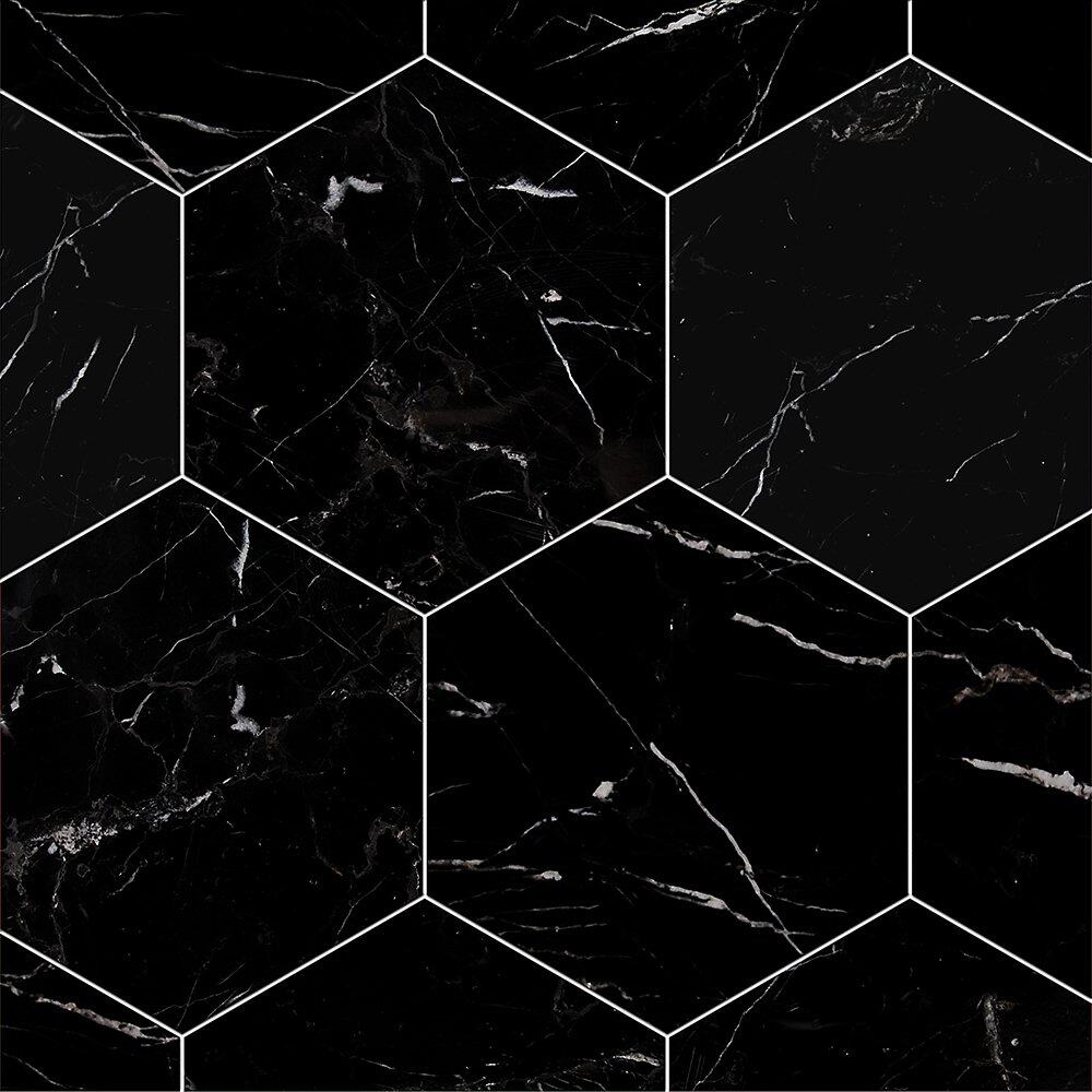 Marble Systems - Black Honed Hexagon Marble Tile 8x8 - NW00095