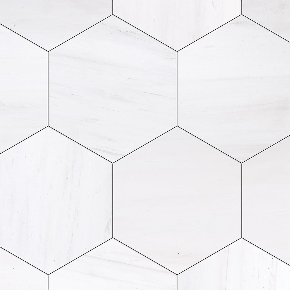 Marble Systems - Snow White Honed Hexagon Marble Tile 8x8 - NW00096