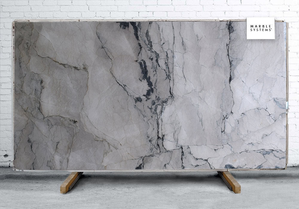 Marble Systems - White Bolgheri Polished Marble Slab Random 1 1/4 - SL91102