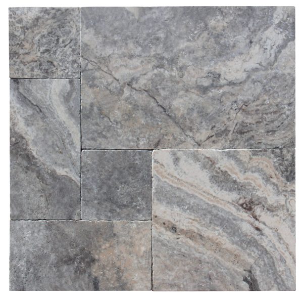 Silver Travertine French Pattern Tumbled Paver 3cm - Icontile - P283099