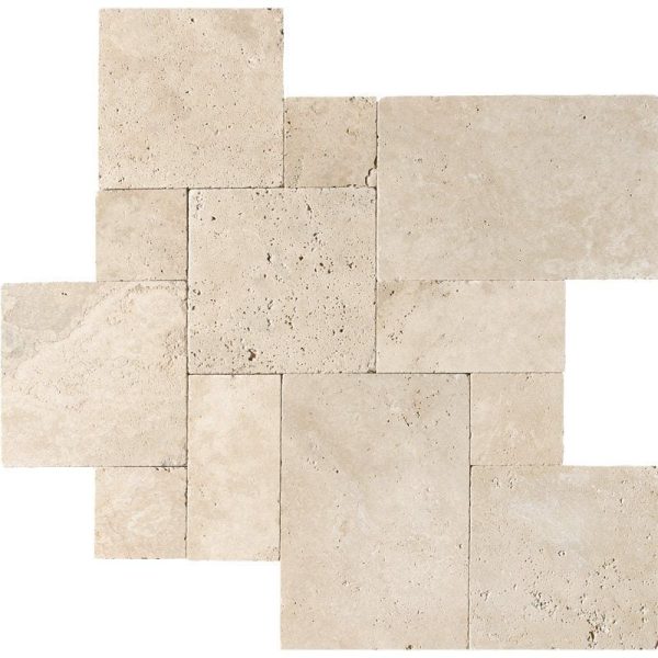 Marble Systems - Ivory Tumbled Travertine Pavers Versailles Pattern - TL12112