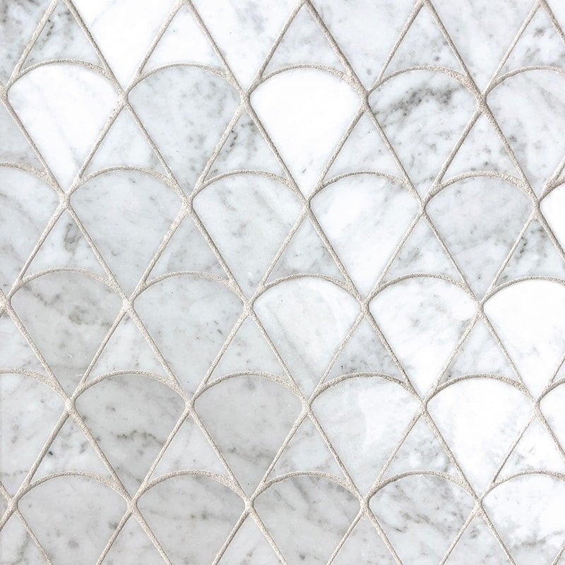 Marble Systems - Modern Scale White Carrara Polished Marble Waterjet Decos 12 3/4x12 - XSC01001