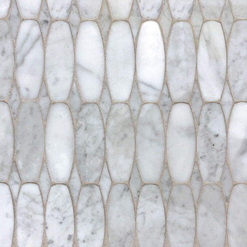 Marble Systems - Oval Scale White Carrara Polished Marble Waterjet Decos 11x12 - XSC02001