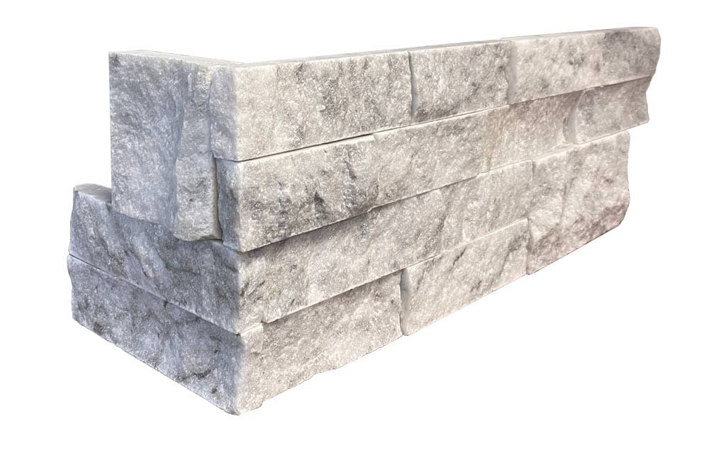 Carrara White Marble Split Face 6 x 18 Ledger Panel Corner  #LPC59618SF - Icontile - LPC59618SF