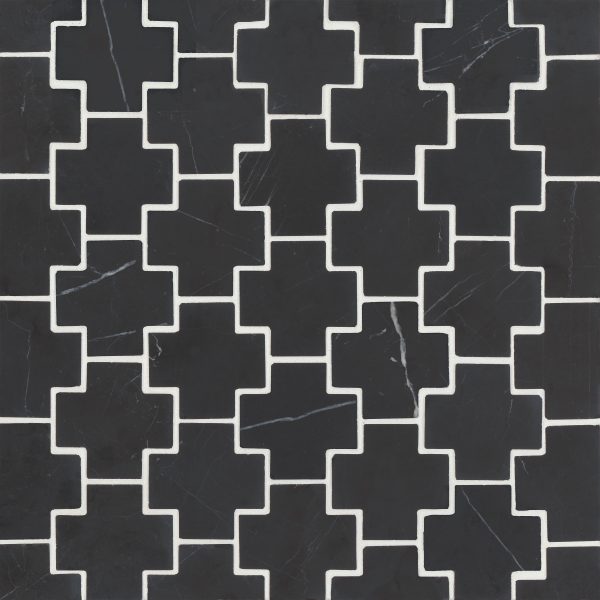 Monet Honed Marble Mosaic 4 Tile in Nero Marquina - 100001408