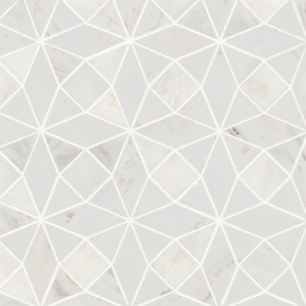 Monet Honed Marble Mosaic 5 Tile in Oriental White - 100001410