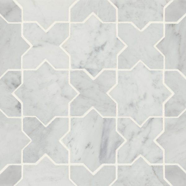 Monet Honed Marble Mosaic 6 Tile in White Carrara - 100001415