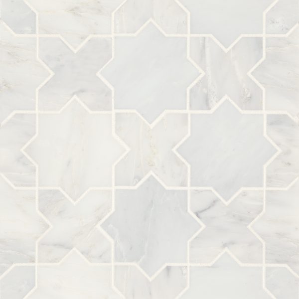 Monet Honed Marble Mosaic 6 Tile in Oriental White - 100001416