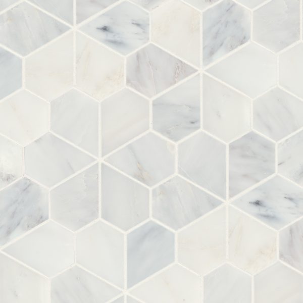 Monet Honed Marble Mosaic 9 Tile in Oriental White - 100001440