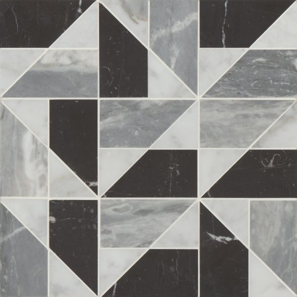 Modni Quin Honed Marble Mosaic Tile in Cool Blend - 100001701