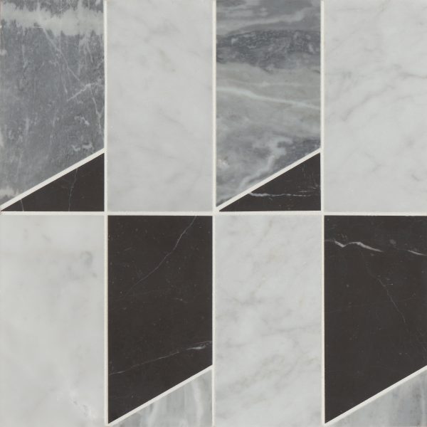 Modni Jett Honed Marble Mosaic Tile in Cool Blend - 100001705