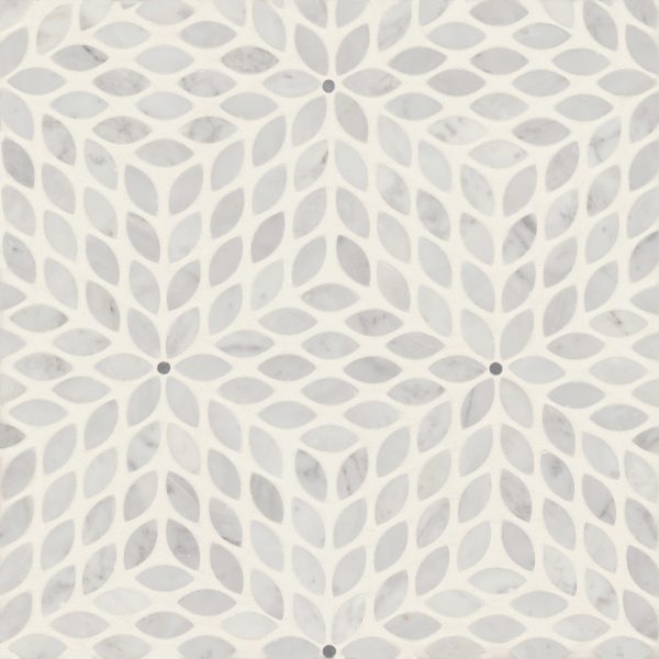 Celeste Honed Marble Blend Mosaic Tile in White Carrara & Bardiglio - 100001712