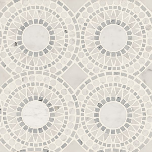 Solis Honed Marble Blend Mosaic Tile in White Carrara & Bardiglio - 100001717