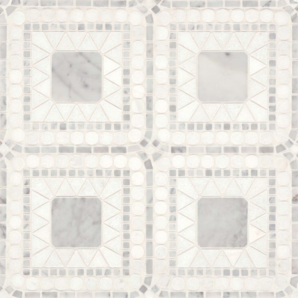 Atrium Honed Marble Blend Mosaic Tile in White Carrara & White Thassos - 100001720