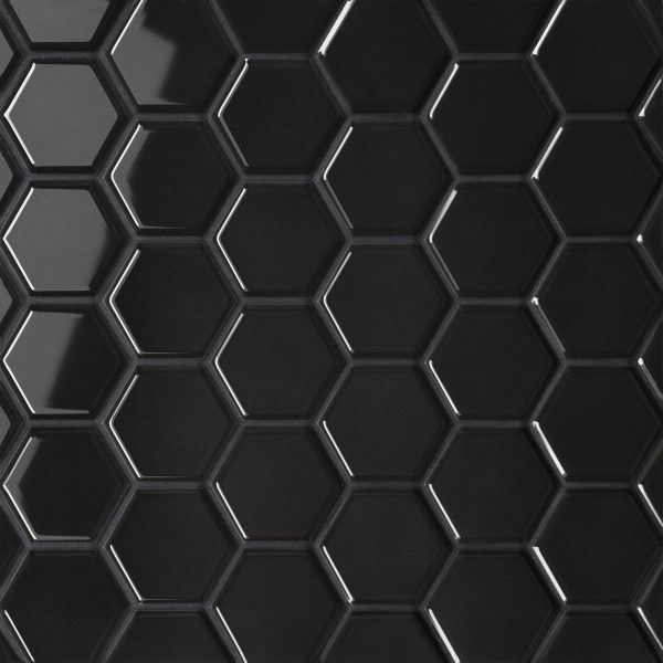 Le Cafe 2  x 2  Hexagon Glossy Porcelain Mosaic Tile in Black - 100002403