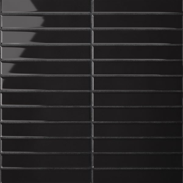 Le Cafe 1  x 6  Straight Stack Glossy Porcelain Mosaic Tile in Black - 100002410