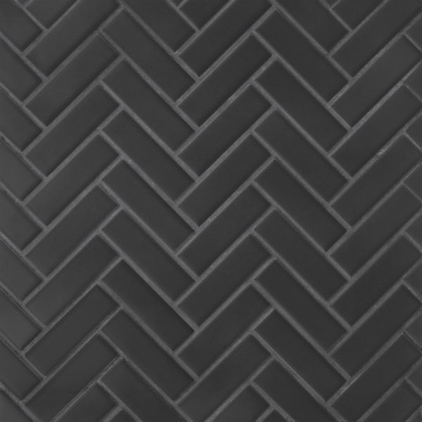 Le Cafe 1  x 3  Herringbone Matte Porcelain Mosaic Tile in Black - 100002412