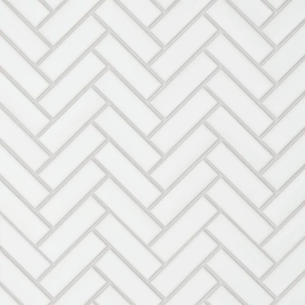 Le Cafe 1  x 3  Herringbone Matte Porcelain Mosaic Tile in White - 100002413