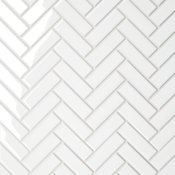 Le Cafe 1  x 3  Herringbone Glossy Porcelain Mosaic Tile in White - 100002415