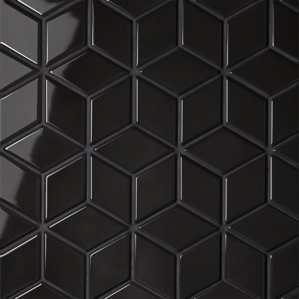 Le Cafe 2  x 3  Diamond Glossy Porcelain Mosaic Tile in Black - 100002418